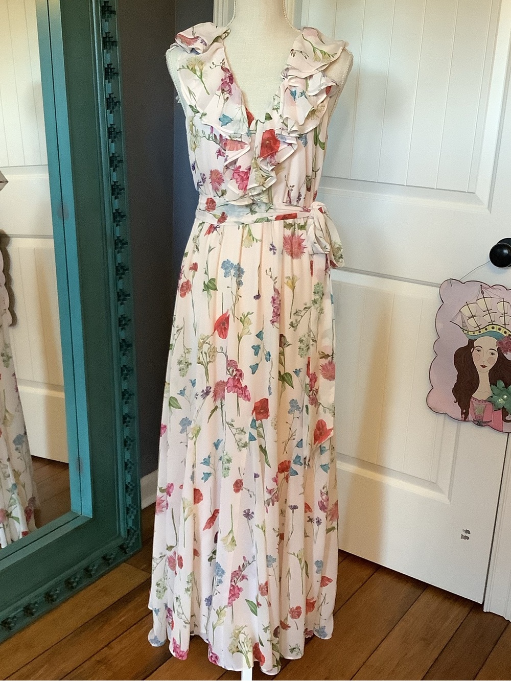 H&M Floral Ruffle V-Neck Maxi Dress